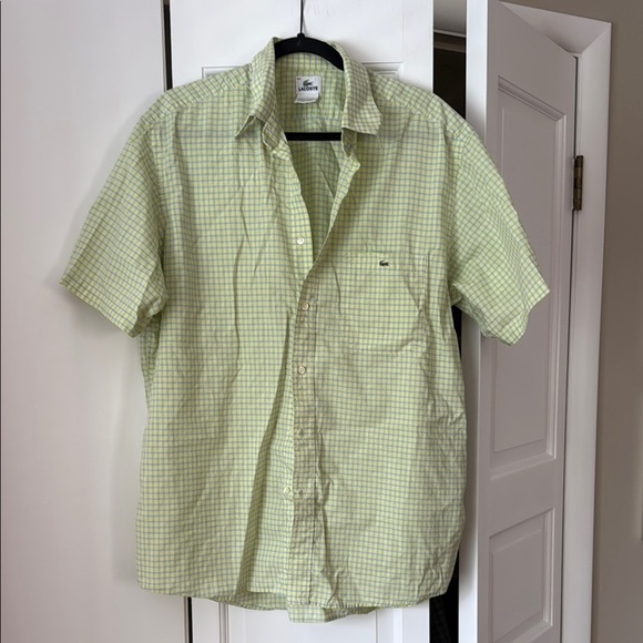 ✨ Lacoste Men’s Green & Blue Check Short Sleeve Button-Down — Size 44 (L) ✨ - Picture 1 of 4